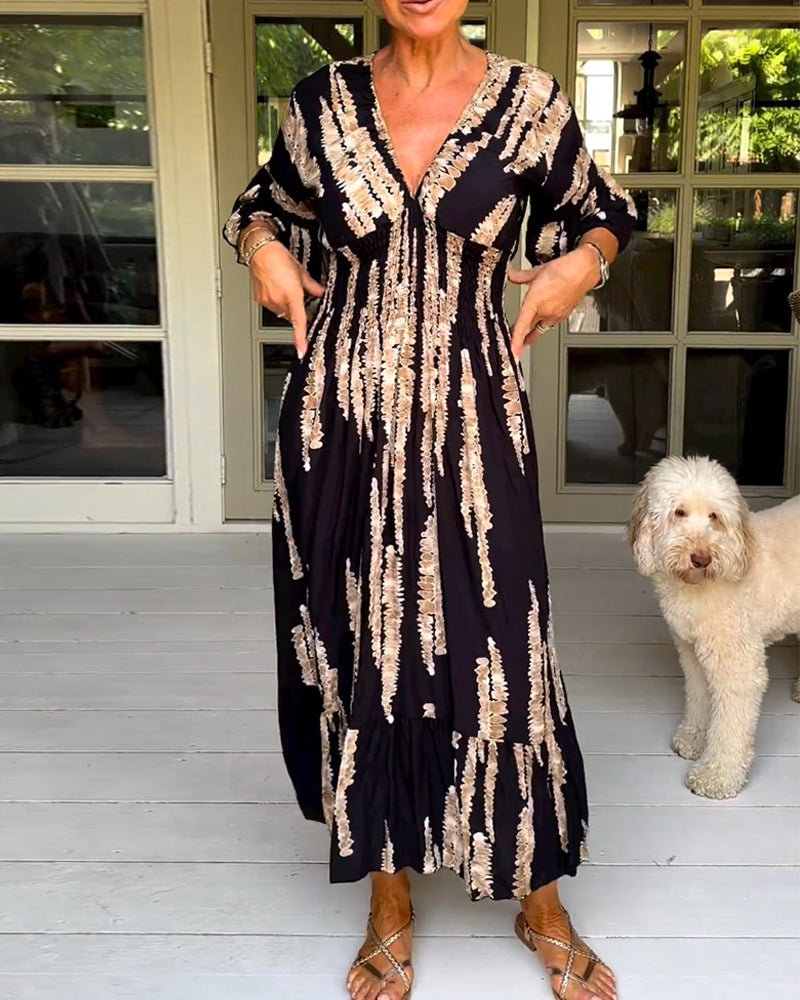 Boho Style V-Neck Three Quarter Dress