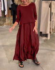 Solid color top suspender dress two piece set