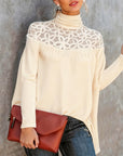 Turtleneck Lace Sheer Knit Top