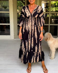 Boho Style V-Neck Three Quarter Dress