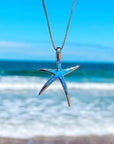 Blue Opal and Silver Starfish Necklace