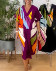 Colorful leaf print casual dress