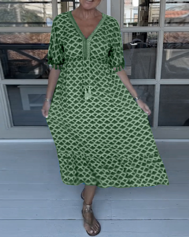 V-Neck Casual Dress With Print