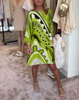 Round neck fashionable printed midi dress