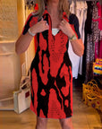 Printed lapel short sleeve dress