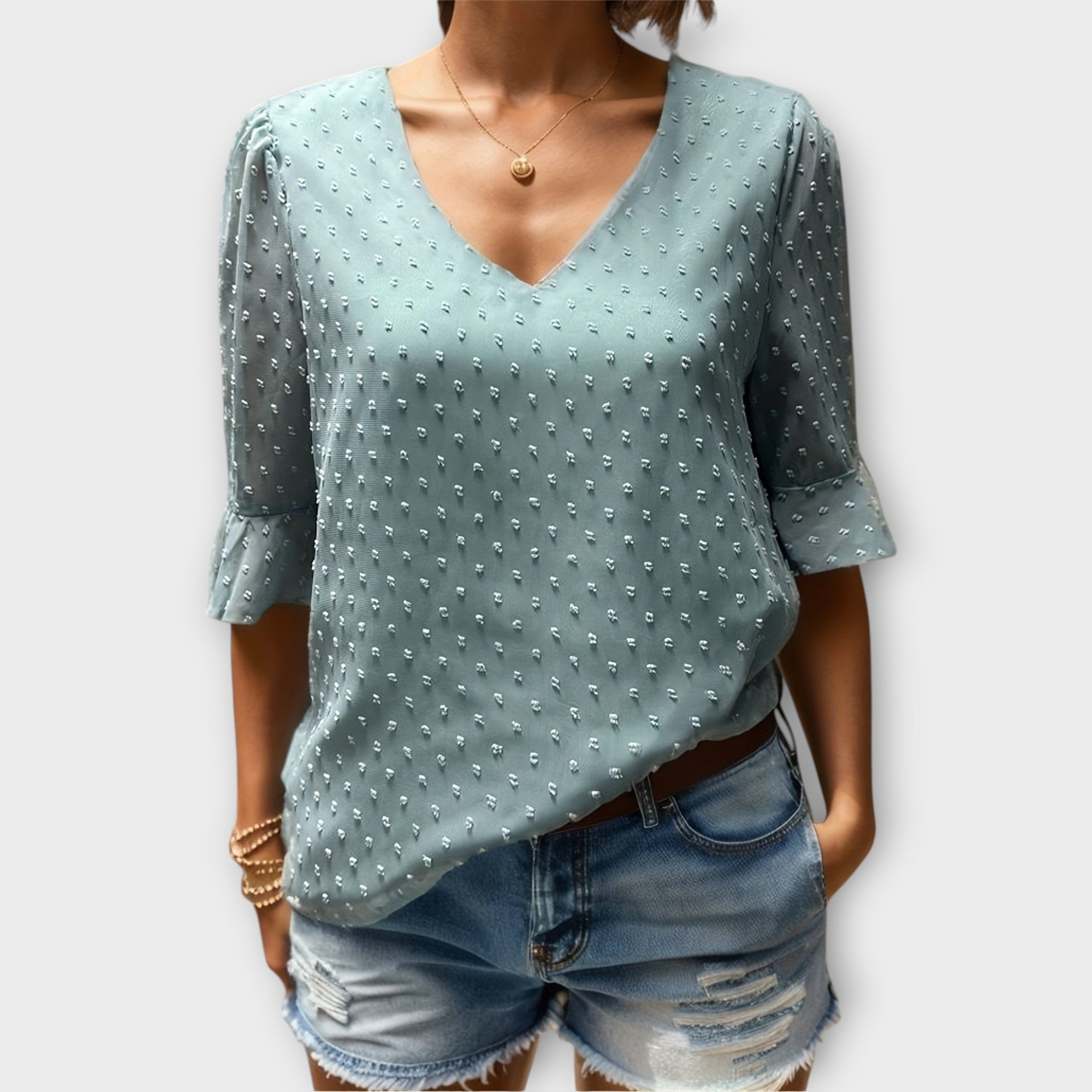 Blouse with Deep Neckline – Soft-Touch Statement Piece for Elegant Evenings or Weekend Styling