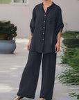 Long Sleeve Shirt Top Pants Two Piece-Set