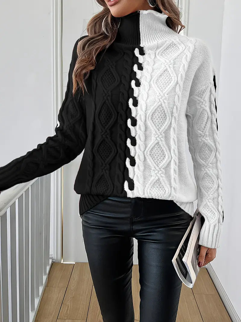 Elegant Striped Jumper With High Collar