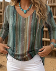 V-Neck Colorful Striped Print Blouse