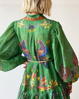 Celestial Bird Print Puff Sleeve Dress