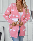 Heart V-Neck Button Up Long Sleeve Cardigan