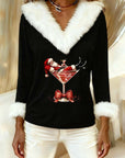 Plush Christmas Print Long Sleeve Top