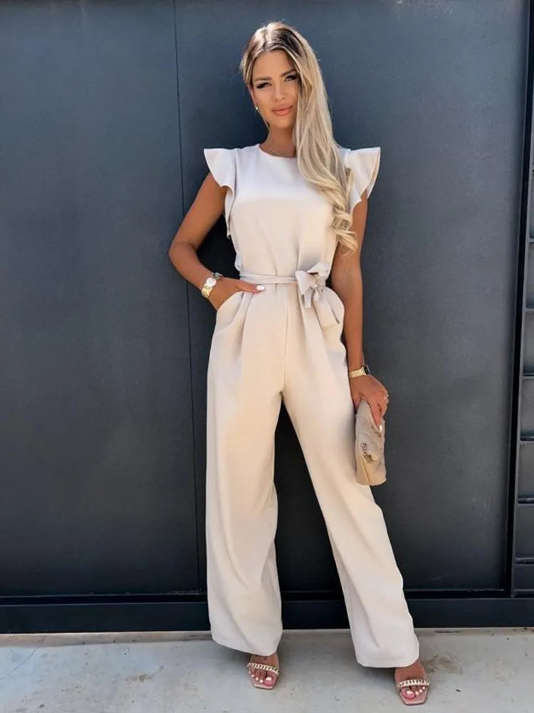Women's Jumpsuit with Ruffled Sleeves