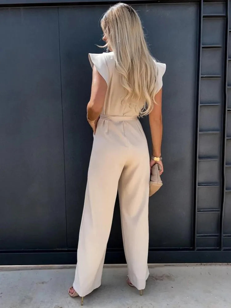 Women's Jumpsuit with Ruffled Sleeves
