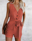 Women's Romper with V-neck and Sleeves
