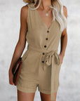 Women's Romper with V-neck and Sleeves