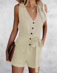 Women's Romper with V-neck and Sleeves