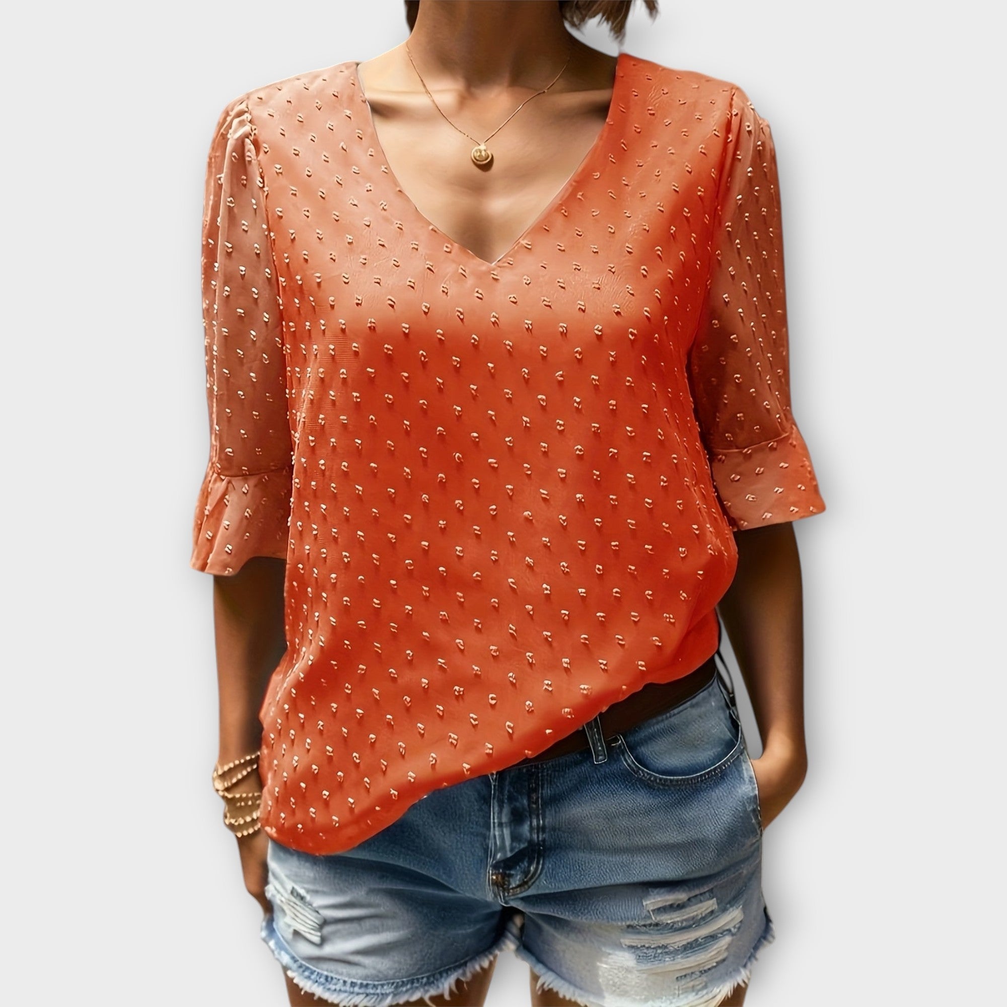 Blouse with Deep Neckline – Soft-Touch Statement Piece for Elegant Evenings or Weekend Styling