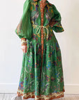 Celestial Bird Print Puff Sleeve Dress