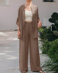 Long Sleeve Shirt Top Pants Two Piece-Set