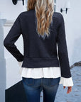 Lace Contrast Crew Neck Top