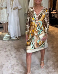Retro print v-neck casual dress