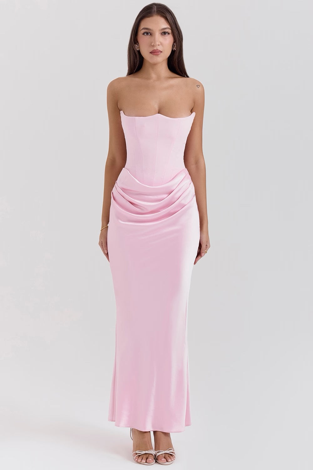 Elegant Retro Solid Color Strapless Party Dress