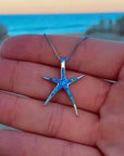Blue Opal and Silver Starfish Necklace