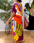 Colorful leaf print casual dress
