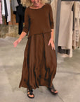 Solid color top suspender dress two piece set