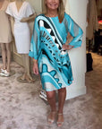 Round neck fashionable printed midi dress