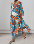 Ruffled sleeve v-neck dress