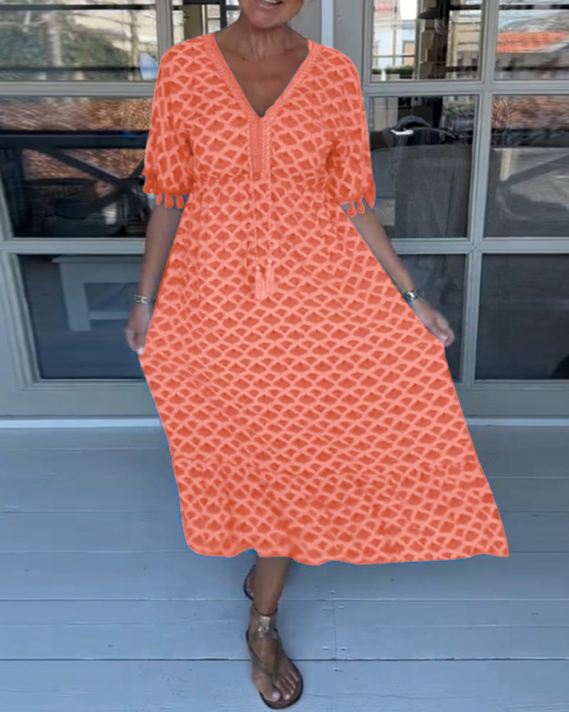 V-Neck Casual Dress With Print