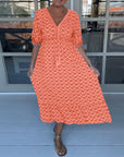 V-Neck Casual Dress With Print