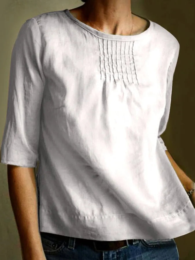 Elegant Mid Sleeve Shirt with Soft Pleats