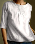 Elegant Mid Sleeve Shirt with Soft Pleats