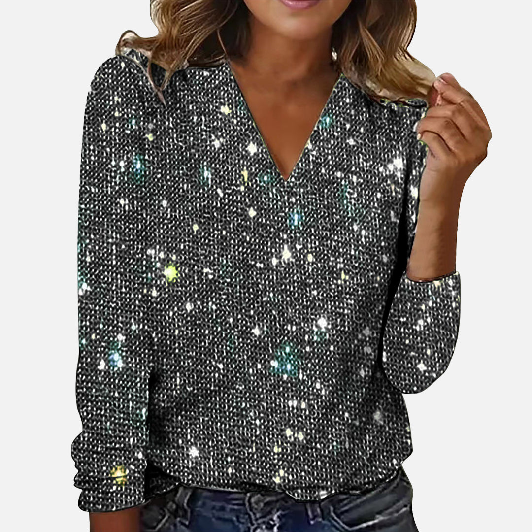 Elegant Diamond Blouse With V-Neck
