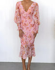 Bold Floral Pattern Midi Dress