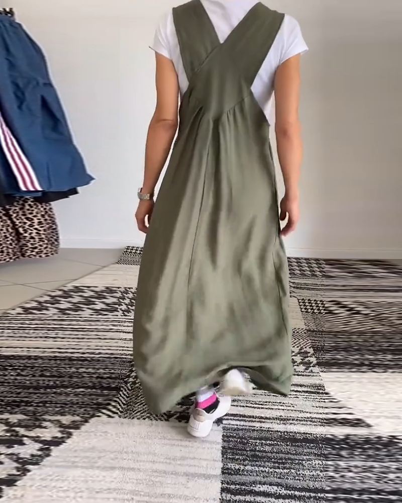 Solid Color Casual Dress with Straps