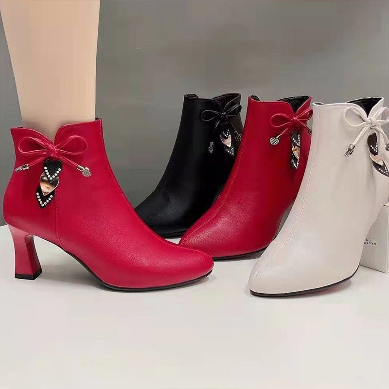 Fashion Pointed Toe Ankle Boots With Bow