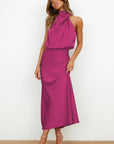 Backless Halter Neck Flowy Maxi Dress