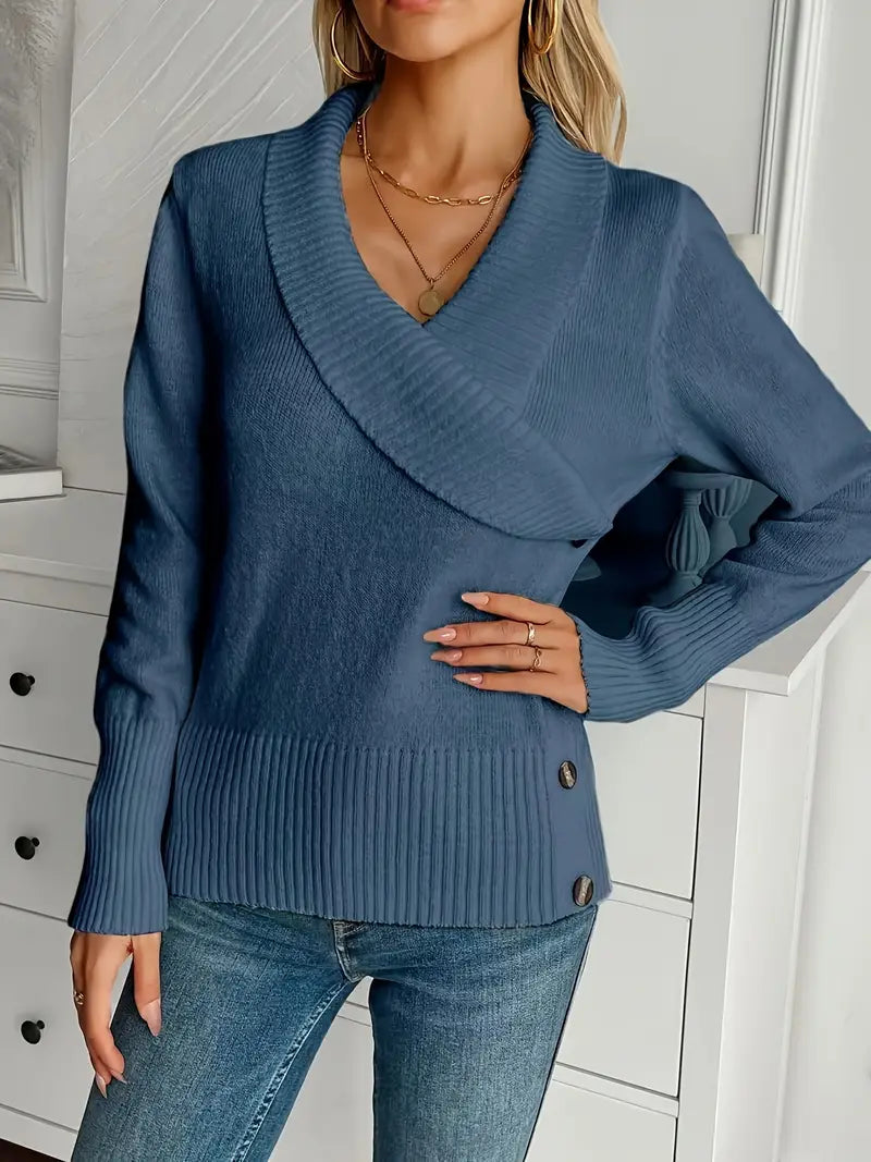 Botton Decor V Neck Sweater