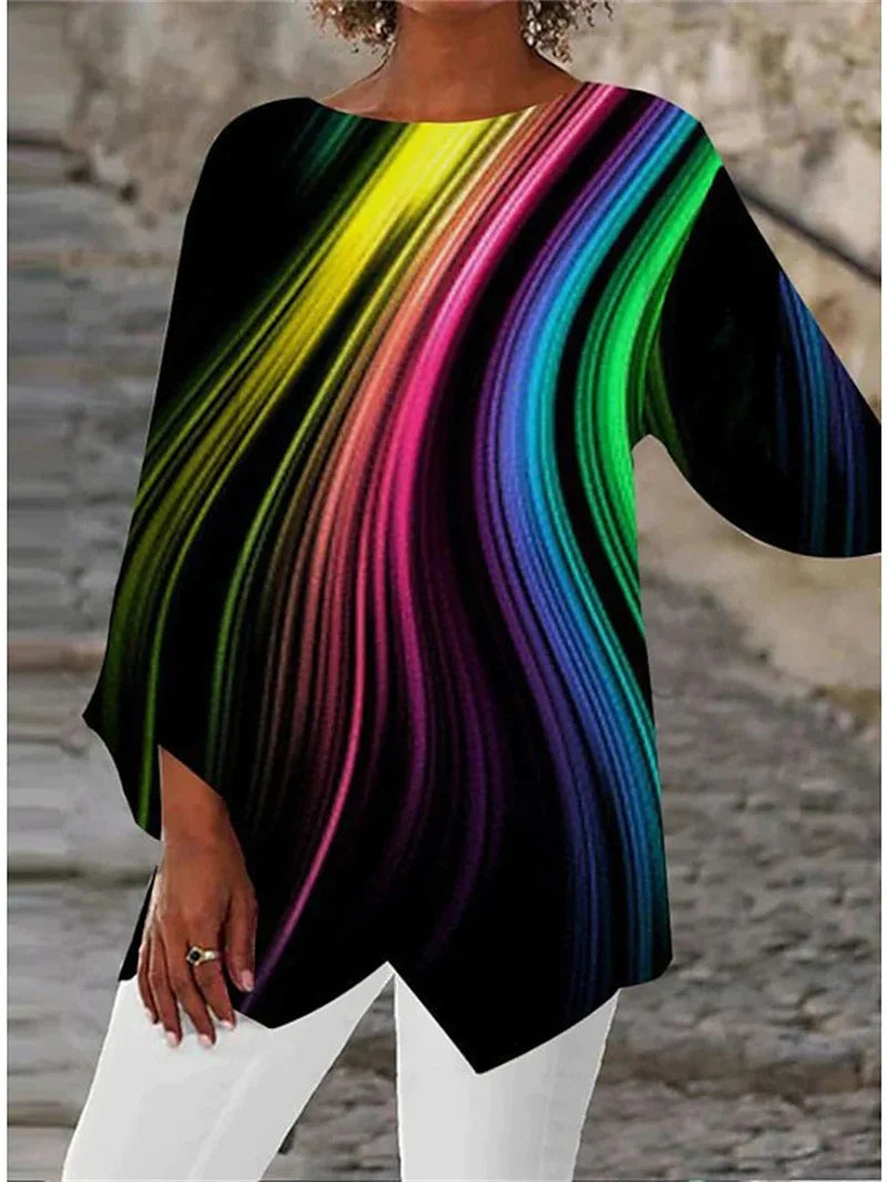 Round Neck And Long Sleeve Printed Shirt