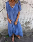 Cotton and Linen V-neck Midi Dress