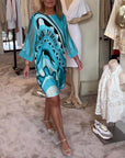 Round neck fashionable printed midi dress