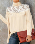 Turtleneck Lace Sheer Knit Top