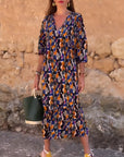 Retro Printed V-Neck Dress