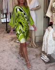 Round neck fashionable printed midi dress
