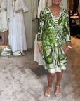 Retro print v-neck casual dress