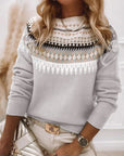 Long Sleeve Printed Pullover Sweater